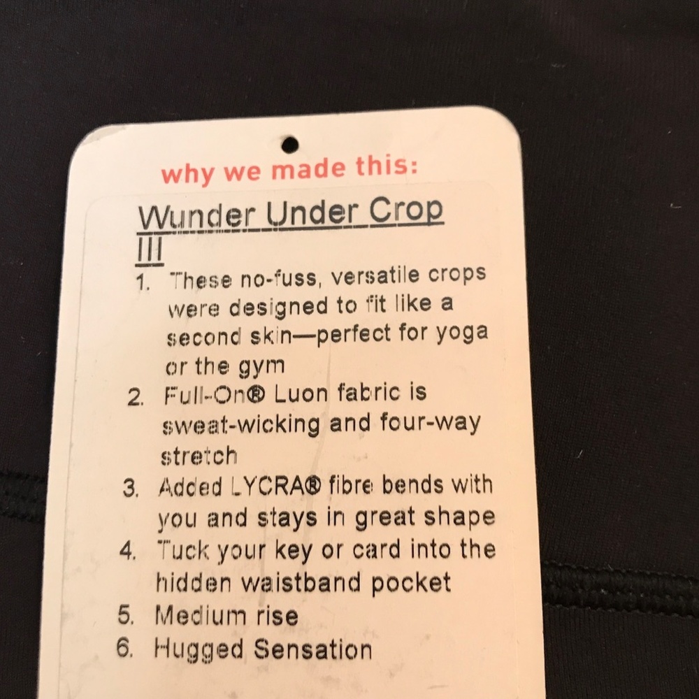 Lululemon Wunder Under III Crop. Black Size 10. Mid-rise. NWT - Picture 4 of 10